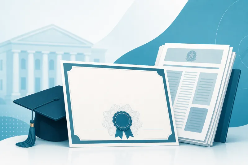 Diploma superior e documentos oficiais do Diário Oficial da União no serviço público